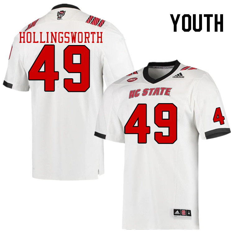 Youth #49 Aiden Hollingsworth NC State Wolfpack College Football Jerseys Stitched Sale-White - Click Image to Close